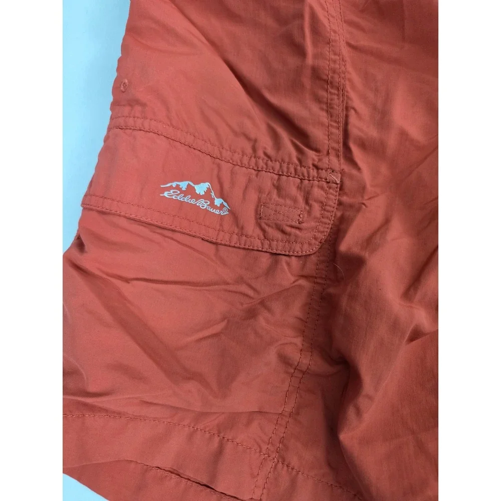 Eddie Bauer Mens XXL Cargo Shorts Rust Orange / Red Nylon Hiking Belted Outdoor